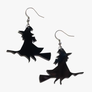 Halloween Broomstick Witch Earrings/Ear Clip，Ear Hook，Handmade Fun Acrylic Earrings，Daily wear，Gifts for Mom，Gifts for Her，Surprise Gift