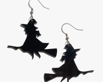 Halloween Broomstick Witch Earrings/Ear Clip，Ear Hook，Handmade Fun Acrylic Earrings，Daily wear，Gifts for Mom，Gifts for Her，Surprise Gift