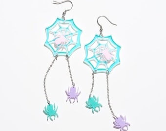 Halloween Fantasy Spider Web Earrings/Ear Clip，Ear Hook，Handmade Fun Acrylic Earrings，Daily wear，Accessories，Gifts for Mom，Gift for Her，Gift