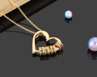 Heart Name Necklace,Personalized Sterling Silver Engrave Jewelry,with four names, Family Necklace,Rose Gold Chain,Christmas gift