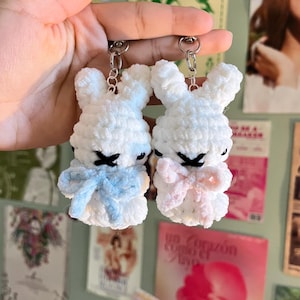 Miffy Bow Keychain - crochet matching bunny couples keychain - cute bag charm accessory - trinket collector - mini bunny with bow -