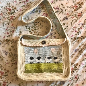 Graze Purse - Bolso de oveja en el campo - rosa, azul y verde - bolso de hombro - cartera - bolso mensajero - forrado de tela