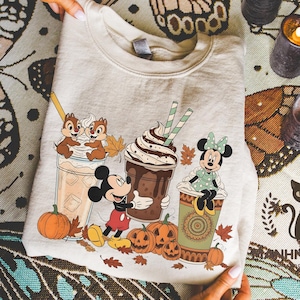 Disney Fall Coffee Sweatshirt, Mickey Minnie Pumpkin Spice Latte Shirt, Pumpkin Coffee Lover Sweatshirt, Disney Autumn Crewneck