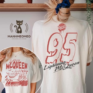 Two Sided Lightning Mcqueen Halloween Comfort Color Shirt, Disney Cars Halloween Shirt, Disney Halloween Trip Shirt, Halloween Party Tee