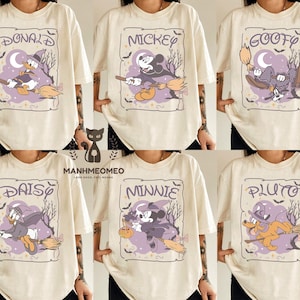ディズニー ハロウィン 魔女シャツ、ミッキーと仲間たちの空飛ぶほうきTシャツ、お揃いのグループハロウィンコスチュームシャツ、ハロウィンファミリー衣装