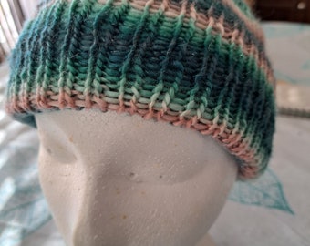 Hand Knit Beanie Toque Skullcap in Ocean Jasper for Women and Girls