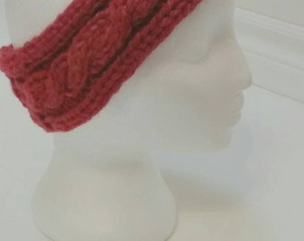 Rusty Red Cabled Hand Knit Ear Warmer Cozy Headband For Women