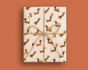 Sausage Dog Gift Wrap Sheet | 50 x 70cm | All Occasions | Party Dog| Present | Birthday Wrapping | Wrapping Paper