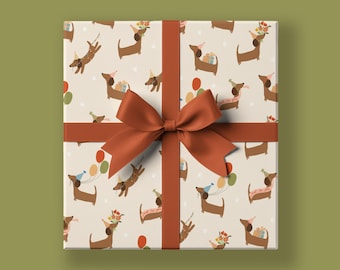 Sausage Dog Gift Wrap Sheet | 50 x 70cm | All Occasions | Party Dog| Present | Birthday Wrapping | Wrapping Paper