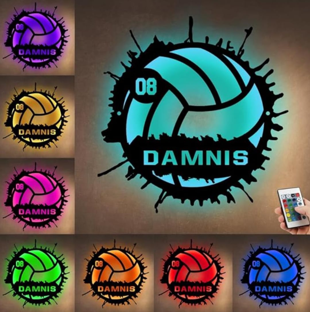 Personalized Volleyball Wall Decor With LED Light, Custom Name and ...
