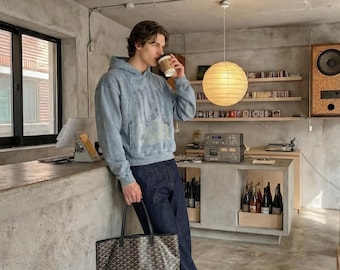 NYC 82 Vintage Washed Hoodie, Frayed Hem Oversized Hoodie, Washed Streetwear Cotton Hoodie Unisex