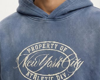 NYC 82 Heavyweight Hoodie, Vintage Sunfade Oversized Hoodie, Washed Streetwear Cotton Hoodie Unisex