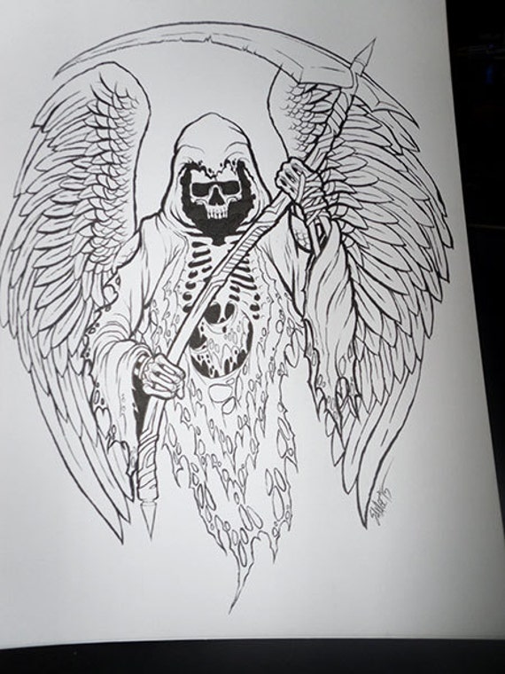 Grim Reaper Original Ink Drawing Etsy