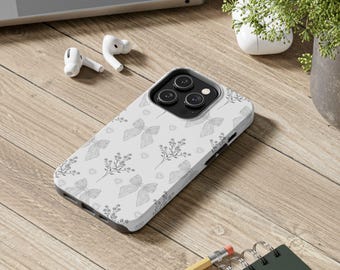 Gray Bow and Sprig Pattern Phone Case | Tough Phone Cases