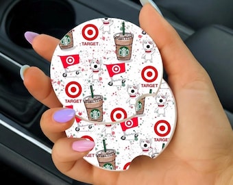 Posavasos para coche con estampado de Target y Starbucks, chica del café, posavasos para coche sublimados para fans de Target, paquete de 2, accesorios para coche