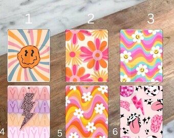 Sublimation Car Air Freshners, Retro Pink Car Freshners, 6 different designs, 6 different smells
