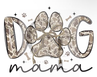 Preppy Camo Coquette Dog Mama PNG, Dog Mom PNG, Camo Dog Lovers Design, Trendy Animal Sublimation