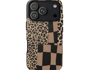 Leopard Patchwork Checker Phone Case | Tough Phone Case
