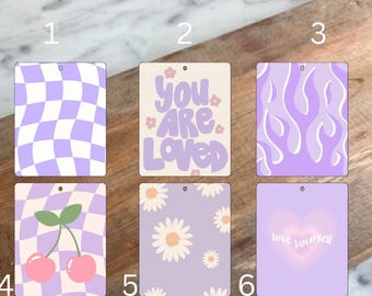 Sublimation Car Air Freshners, Purple Retro Car Freshners, 6 different designs, 6 different smells