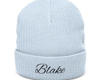 Personalized Script Name Beanie Ribbed Knit Beanie, Embroidered Cuff
