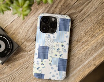 Blue Patchwork Floral Phone Case | Tough Phone Cases