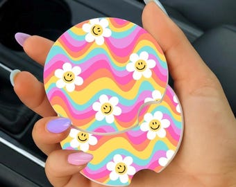 Retro Flower Car Coaster Sublimation, pack of 2