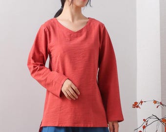 Summer cotton blouse Long Sleeve Tops casual loose tops linen t-shirts tops spring plus blouses boho tops customized plus size clothing