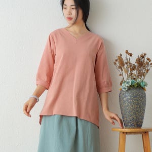 Summer cotton blouse 3/4 Sleeve Tops casual loose tops linen t-shirts tops spring plus blouses boho tops customized plus size clothing
