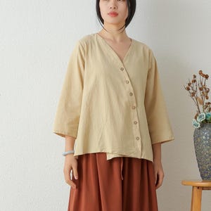 Summer cotton blouse 3/4 Sleeve Tops casual loose tops linen t-shirts tops spring plus blouses boho tops customized plus size clothing