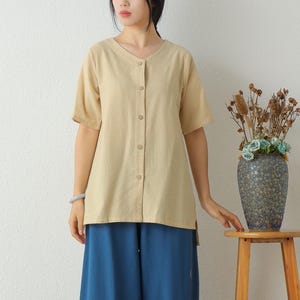 Summer cotton blouse Short Sleeve Tops casual loose tops linen t-shirts tops spring plus blouses boho tops customized plus size clothing