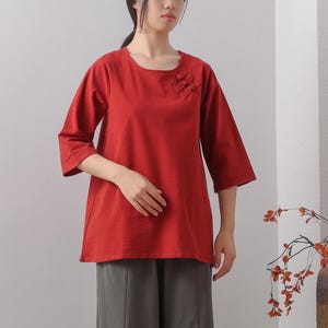 Summer cotton blouse 3/4 Sleeve Tops casual loose tops linen t-shirts tops spring plus blouses boho tops customized plus size clothing