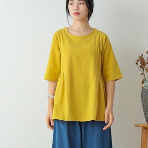 Summer cotton blouse Half Sleeve Tops casual loose tops linen t-shirts tops spring plus blouses boho tops customized plus size clothing