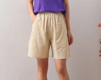 Sommer-Frauen-elastische Taille Baumwollshorts weiche beiläufige lose Boho-Hose-breites Bein-kurze besonders angefertigte plus Größenshorts Leinenfrühlingskurz