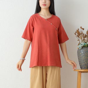 Summer cotton blouse Half Sleeve Tops casual loose tops linen t-shirts tops spring plus blouses boho tops customized plus size clothing