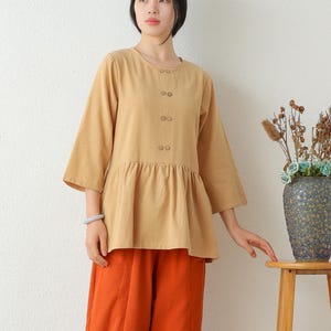 Summer cotton blouse 3/4 Sleeve Tops casual loose tops linen t-shirts tops spring plus blouses boho tops customized plus size clothing