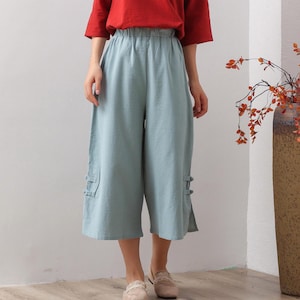 Summer Women Elastic Waist Cotton Pants Soft Casual Loose Boho Trousers Wide Leg Pant Customized Plus Size Pants Linen Spring Pant