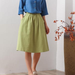 Summer Cotton Skirts A-line Pleated Elastic Waist Skirt Flared Mini Skirts Customized Plus Size Skirt Boho Linen Skirt