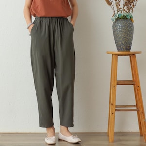 Summer Women Elastic Waist Cotton Pants Soft Casual Loose Boho Trousers Wide Leg Pant Customized Plus Size Pants Linen Spring Pant