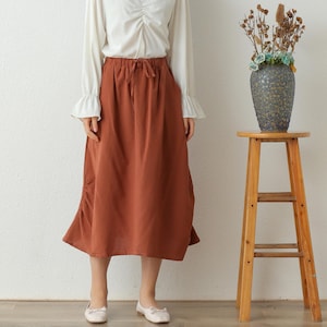 Summer Cotton Skirts A-line Pleated Elastic Waist Skirt Flared Midi Skirts Customized Plus Size Skirt Boho Linen Skirt
