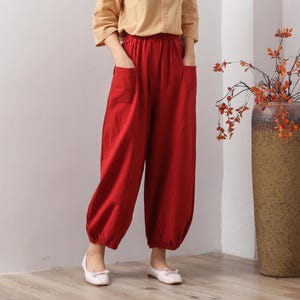 Summer Women Elastic Waist Cotton Pants Soft Casual Loose Boho Trousers Wide Leg Pant Customized Plus Size Pants Linen Spring Pant