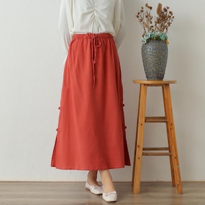 Summer Cotton Skirts A-line Pleated Elastic Waist Skirt Flared Maxi Skirts Customized Plus Size Skirt Boho Linen Skirt
