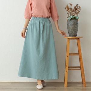Summer Cotton Skirts A-line Pleated Elastic Waist Skirt Flared Maxi Skirts Customized Plus Size Skirt Boho Linen Skirt
