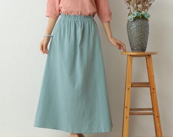 Summer Cotton Skirts A-line Pleated Elastic Waist Skirt Flared Maxi Skirts Customized Plus Size Skirt Boho Linen Skirt