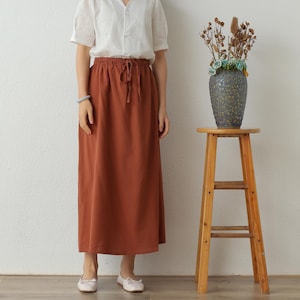 Summer Cotton Skirts A-line Pleated Elastic Waist Skirt Flared Maxi Skirts Customized Plus Size Skirt Boho Linen Skirt