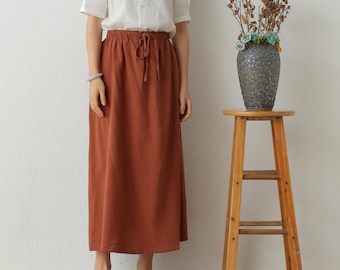 Summer Cotton Skirts A-line Pleated Elastic Waist Skirt Flared Maxi Skirts Customized Plus Size Skirt Boho Linen Skirt