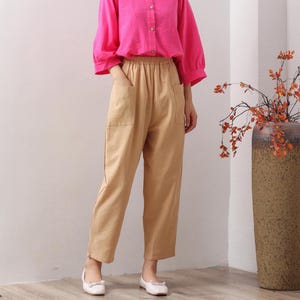 Summer Women Elastic Waist Cotton Pants Soft Casual Loose Boho Trousers Wide Leg Pant Customized Plus Size Pants Linen Spring Pant