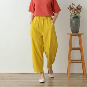 Pantalones de algodón con cintura elástica para mujer, pantalón bohemio, holgado, informal, suave, de pierna ancha, personalizado, de lino, de talla grande, para primavera y verano