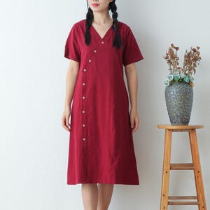 Summer Dress Cotton Dress Casual Loose Tunics Short Sleeves Midi Dress Custom Plus Size Dress Linen A-line Dress Soft Loungewear Homewear