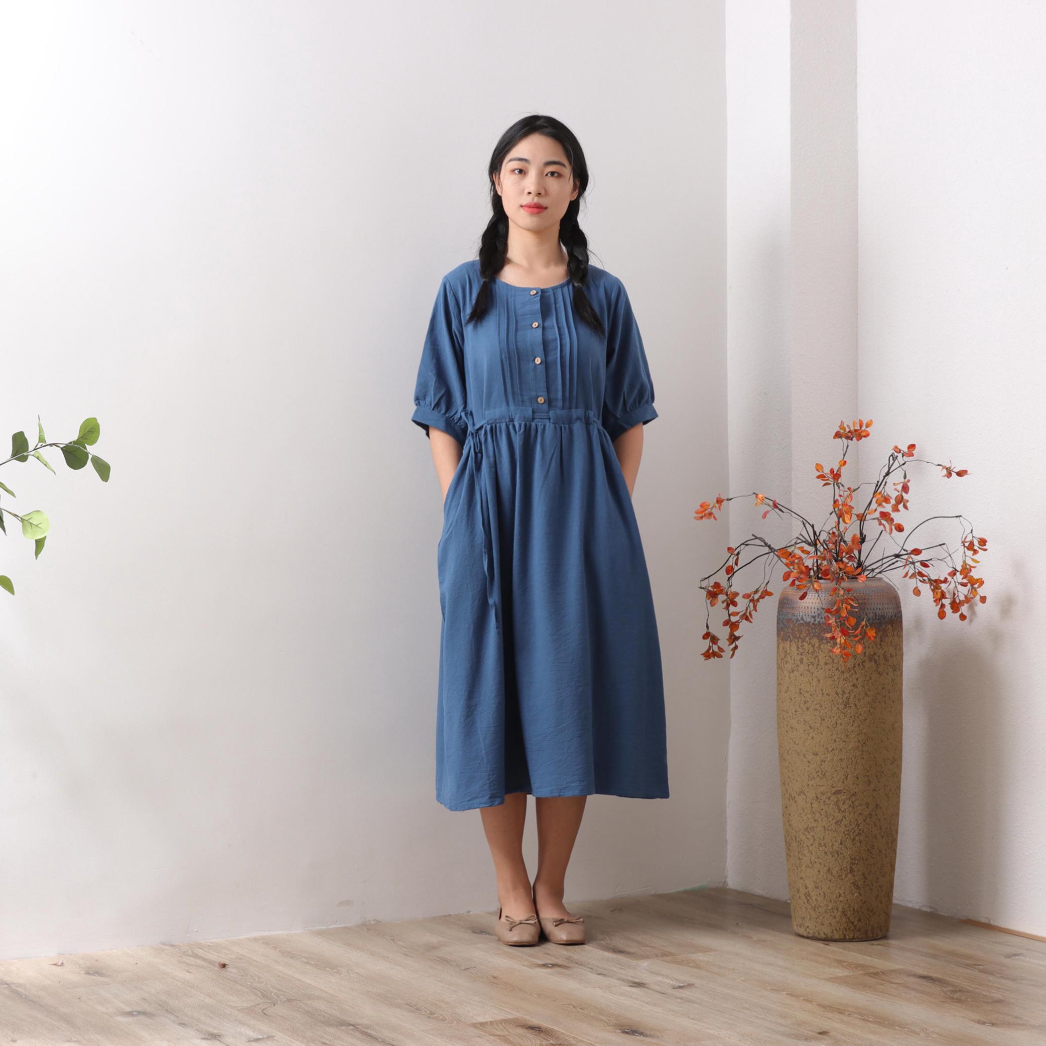 Summer Dress Cotton Dress Casual Loose Tunics Half Sleeves Midi Dress Custom Plus Size Dress Linen A-line Dress Soft Loungewear Homewear