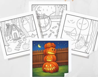 Halloween Stories Coloring Pages | Spooky Storybook Coloring Book PDF | Cute & Creepy Halloween Scenes | Instant Download